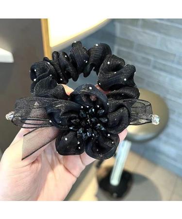 Elegant Elastic Hair Scrunchy with Rhinestone & Gypsophila Flowers - Hair Accessory for Girls, Women, Bride | AsggBah 1pc - Buy Online on GoSupps.com