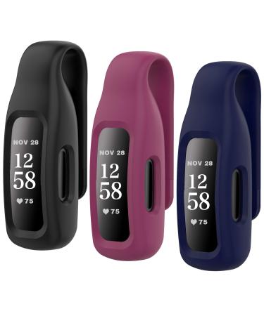 HSWAI 3-Pack Clips Replacement for Fitbit Inspire 2, Soft Comfortable Silicone Clip 360°Protection Holder Accessory Compatible with Fibit Inspire 2 black / wine red / navy