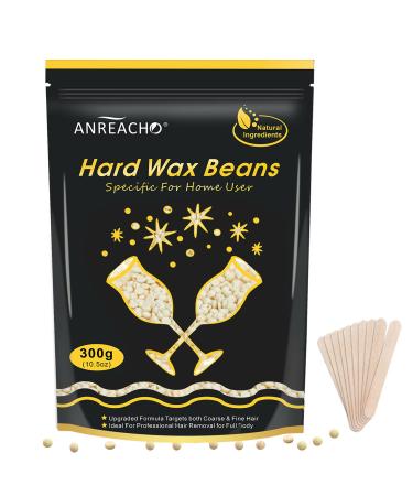 Hard Wax Beads for Hair Removal, ANREACHO Waxing Beads for Sensitive Skin, 10.5 oz Painless Wax Beans for Bikini, Eyebrow Facial for At-Home Pearl Waxing Beads with 10 Spatulas for Women Men Cream