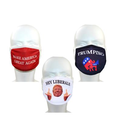 Trump Face Mask 3-Pack | Reusable & Washable Anti Dust Mouth Fashion Balaclava Cover | Breathable Bandanna with Carbon Filter Slot | MAGA NO Liberals Trumping 2020 | Men Women Outdoor Indoor