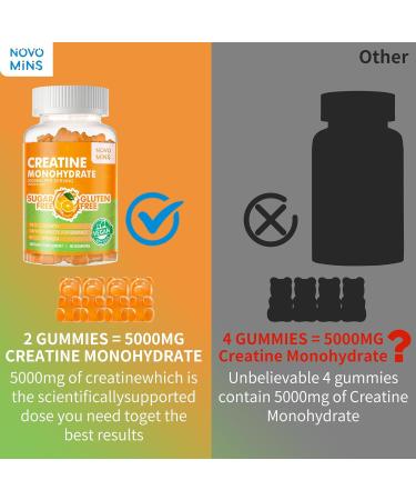 Creatine Monohydrate Gummies 5g - Sugar Free Chewable Supplement for Men & Women | 90 Count Orange Flavor - Buy Online on GoSupps.com