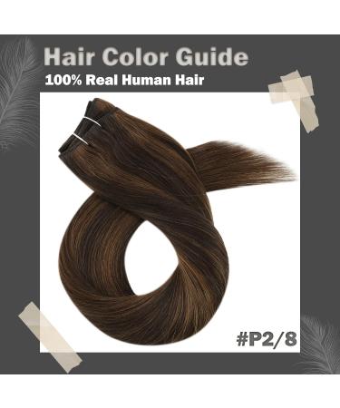 Moresoo Double Weft Human Hair Extensions in Darkest Brown with Chestnut Brown - 14 Inch, 100g/Pack | Sew-in Real Human Hair Weft Extensions #P2/8 - Buy Online on GoSupps.com
