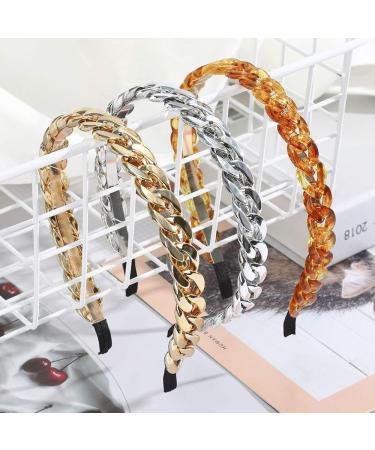 AWAYTR Chain Hairband for Women - Set of 3 Chained Reactions Headbands in Metal Resin (Gold, Silver, Amber) - Buy Online on GoSupps.com