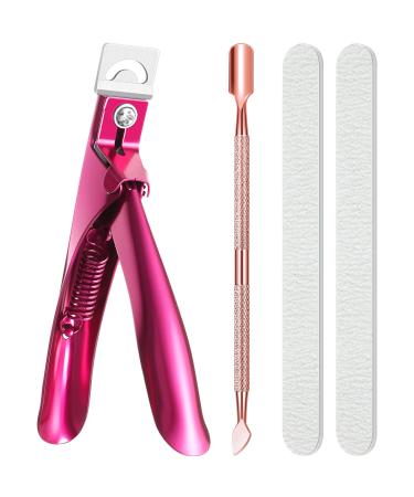 Acrylic Nail Clipper Nail Trimmer with Cuticle Pusher Spoon Nail Cleaner and 2 Pieces Nail Files Manicure Tools for Artificial Nail (Black)(Purple)