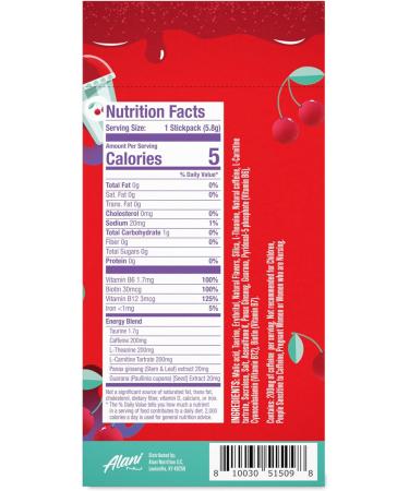 Alani Nu Energy Stick Packets - Cherry Slush Flavor - 200mg Caffeine, Zero Sugar, 30mcg Biotin - 10 Sticks Per Pack - Buy Online on GoSupps.com