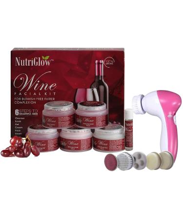 NutriGlow Wine Facial Kit For Instant Glowing Skin+Portable Facial Massager/ 260 gm/Hydrate your skin/Skin Brightening/Facial kit For Women/All skin types 1