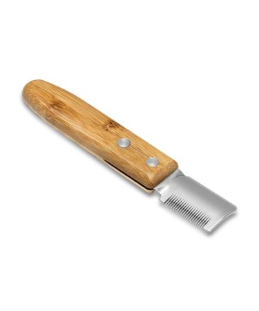 Mikki Bamboo Stripping Knife For Dog Grooming For Stripping Overgrown Hair from Top Coat Long Lasting Anti-Rust Blades Easy Hold Contoured Handle Fine Tooth for Silky Coated Dogs