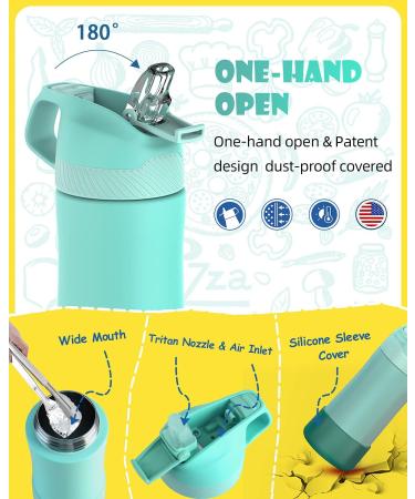 EIJIAN 14oz Kids Insulated Water Bottle with Straw Lid - Leak-Proof BPA-FREE Stainless Steel Cup for Toddlers - Double Wall Vacuum Flask for School, Outdoor, Travel - Green - Buy Online on GoSupps.com