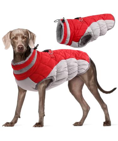 Kuoser waterproof dog coat cold weather winter warm jacket for small medium -sized dogs cozy dog sweater with fleece lined reflective puppy winter vest pet clothing xxxl red