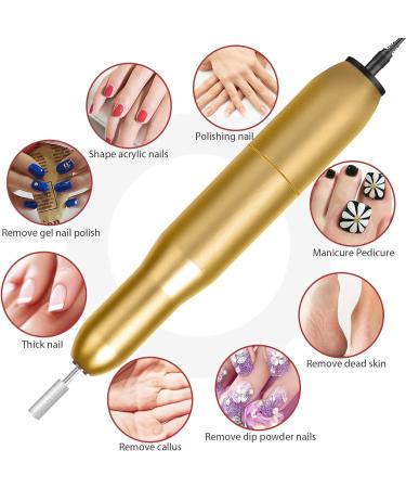 Professional Electric Nail Drill Set - 20000 RPM, Adjustable Speed, Portable Manicure Pedicure Kit with Drill Bits and Sanding Bands in Gold - Buy Online on GoSupps.com