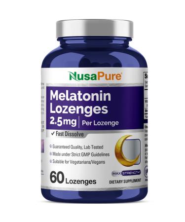 NusaPure Melatonin Lozenges with Vitamin B6 - Fast Dissolving Suitable for Vegetarian/Vegan Non-GMO - 2.5mg - 60 Counts