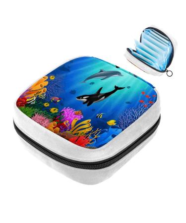 GIAPB Sanitary Napkin Storage Bag Period Bag Tampon Bag Makeup Bag Pad Pouch Cartoon Ocean Dolphin Color2441