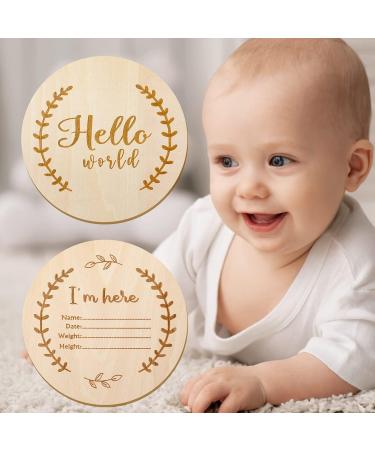 1Pcs Newborn Baby Announcement Sign Bulletin Board with Marker Round Wooden Baby Birth Sign Hello World Newborn Welcome Sign Photo Prop for Christmas Baby Shower Birthday Gift Keepsake - Buy Online on GoSupps.com