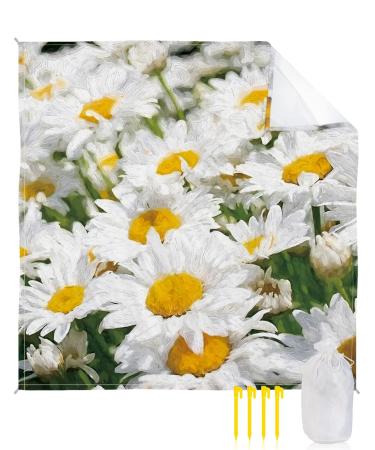 Watercolor Spring Blooming Daisy Flowers Beach Blanket Extra Large 95x80in Outdoor Waterproof Sandproof Picnic Blankets with Stakes Lightweight Beach Mat for Camping Travel Hiking White Farm Floral 95x80in Flowerzlh1872