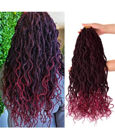 Wavy Senegalese Twist Crochet Hair Braids 18 inch 5 Packs Curly Twist Crochet Hair Braids Wavy Ends Synthetic Hair Extensions For Black Women (1B/Bug) 18 Inch (Pack of 5) 1B/Bug