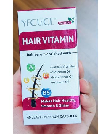 Hair Vitamin Serum Capsules - Strengthen & Hydrate All Hair Types 40 Caps with Vitamins A C E & Pro Vit B5 - No Rinse Treatment - Buy Online on GoSupps.com
