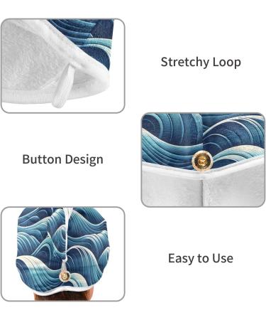 Ocean Wave Hair Towel 2 Pack - Super Absorbent Quick Dry Turbans for Women & Girls | International Shipping Available - Buy Online on GoSupps.com