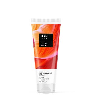 IGK COLOR DEPOSITING MASK | Conditioning + Hydrate + Shine | Vegan + Cruelty Free | Feelin' Peachy (Vibrant Peach)