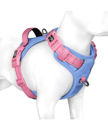 Phoepet no pull dog harness reflective dog vest with a soft training handle for small medium -sized and large dogs (baby blue base and pink carrier l) Baby blue base and pink carrier l