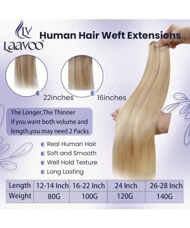 LAAVOO Weft Extensions - Real Hair for Sewing | Hell Blond & Light Brown Highlights | 40cm | 100g #P12/24 - Buy Online on GoSupps.com