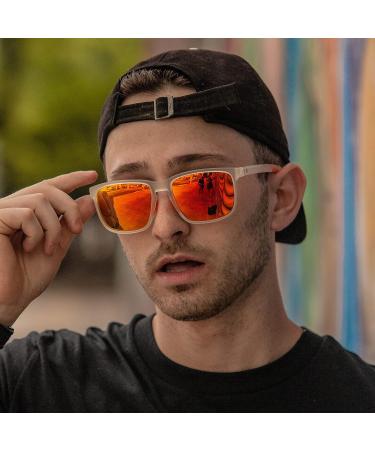 Extremus Fitz Roy Polarized Sunglasses - Matt Clear Frame | Mirrored Orange Lens - Ideal for Driving, Fishing, Outdoors - Men and Women - Buy Online on GoSupps.com