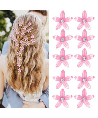 Mezrkuwr 10 pieces pink small flower hair clips mini-sweet rhinestone-metal hair needles for women wedding hair accessories decorative bridal hair clip for girls