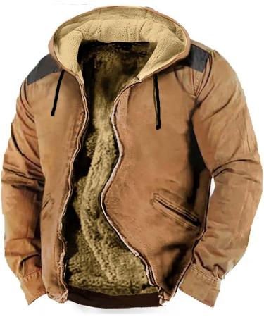 Hanxiulin Oversized Plush Jacket for Men | Warm Fleece Hooded Sweatshirt | Long Transition Outdoor Jacket in Brown - Buy Online on GoSupps.com
