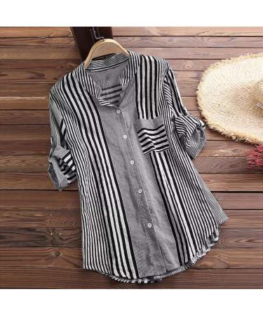 Women's Cotton Linen Shirts Casual Short Sleeve V Neck Blouse Button Up Ladies Work Loose Tunic Tops Solid Color Summer Tee 972-qppoj-black-6 4XL - Buy Online on GoSupps.com