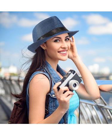 Ultrafun 5 Pack Short Brim Fedora Summer Beach Sun Hat Panama Cap for Men Women - Black, White, Khaki, Blue, Wine Red - Buy Online on GoSupps.com