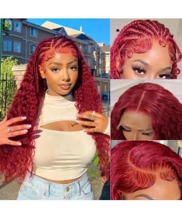 18 Inch Burgundy Deep Wave Lace Front Human Hair Wig | 150% Density Red Colored Curly Wig with Baby Hair - Buy Online on GoSupps.com