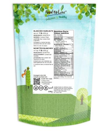 Blanched Hazelnuts 1lb - Raw Whole Filberts, Unsalted & Unroasted - Vegan and Kosher Snack, Bulk Keto Nuts - Good Source of Vitamins and Protein for Baking, Granola & Butter Making - Buy Online on GoSupps.com