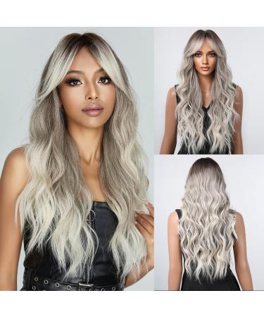 Testar gray wigs for black women Long ombre brown gray curls with air bangs dark roots heat -resistant synthetic wig for everyday use - Buy Online on GoSupps.com