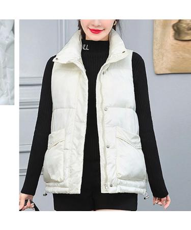 oelaio Women Padded Vest Stand Collar Zip Up Trendy Puffer Lightweight Quilted Vest for Winter with Pockets White Medium - Buy Online on GoSupps.com