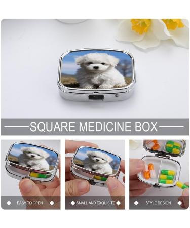 Shop Decorative Bichon Frise Pill Box - 2 Compartment Medicine Organizer | Portable Metal Design for Pocket & Purse - Buy Online on GoSupps.com
