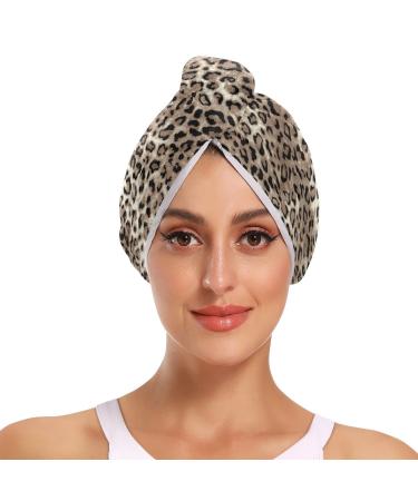 Leopard Print Cheetah Animal Hair Towel 2 Pack Super Absorbent Hair Drying Towel Quick Dry Hair Turbans Head Towel with Button Twisty Wrap for Women Girls