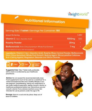 Vitamin C 1000mg High Strength Tablets with Rosehip & Bioflavonoids - Vegan Immune System Boost for Men & Women - Buy Online on GoSupps.com