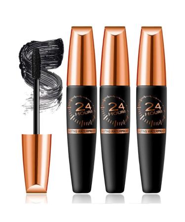 EDAT Waterproof Thick Lengthening Silk Fiber Mascara 4D Silk Fiber Mascara for Eyelashes for Women Black Long Lasting Smudge Resistant Curly Eyelash Mascara3Pcs
