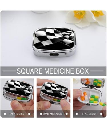 Stylish Black & White Checkered Pill Box | 2-Compartment Portable Pill Organizer for Travel - Buy Online on GoSupps.com