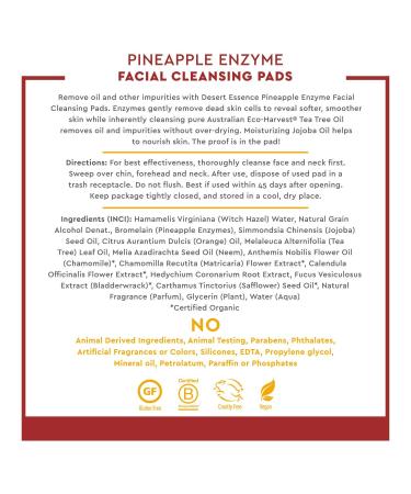 Desert Essence Pineapple Enzyme Cleansing Pads - 50 Vegan & Gluten Free Exfoliating Pads for Radiant Skin - Buy Online on GoSupps.com