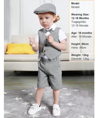 Mint Green 4pcs Baby Boy Gentleman Suit Set | Shirt, Bowtie, Waistcoat, Trousers, Hat | 2-3 Years Grey Black - Buy Online on GoSupps.com