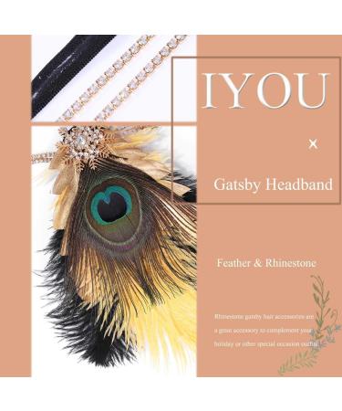 IYOU 1920s Gatsby Headband Black Peacock Feather Flapper Headpiece Rhinestone Vintage Prom Festival Costume Hair Accessories for Women - Buy Online on GoSupps.com