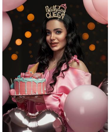 Kawailay Glitter Birthday Queen Crown Tiara & Sash Kit - Gold | Rhinestone Headband & Happy Birthday Headpiece for Women & Girls Party - Buy Online on GoSupps.com