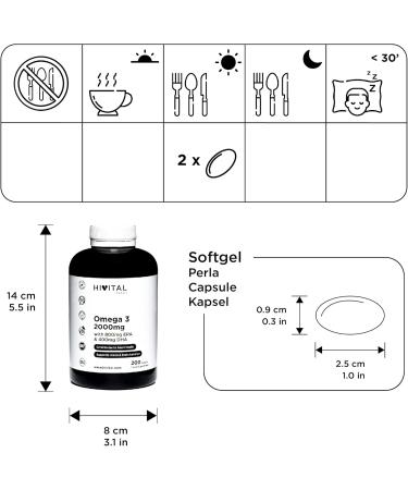 Omega 3 2000 mg. 200 capsules for 3 months. With 800mg EPA 400mg DHA and Vitamin E. The only one with Spanish fish oil that contributes to heart brain and eye health - Buy Online on GoSupps.com
