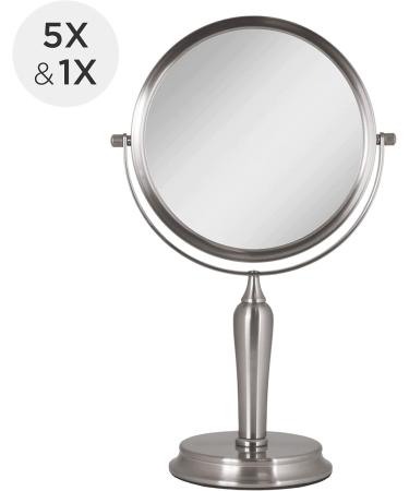 Zadro Anaheim 8.75 Round Non-Lighted Makeup Mirror 5X 1X Magnifying Rotating Head Desk Mirror | Satin Nickel Finish | 8.75 x 14 Size - Buy Online on GoSupps.com