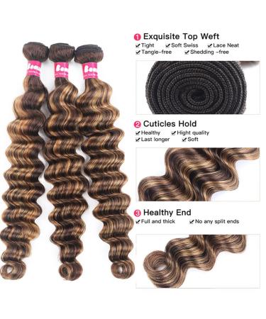 10A Highlight Loose Deep Wave Human Hair Bundles with Closure - 4/27 Ombre Color - 16 18 20 + 16 Inches - Buy Online on GoSupps.com