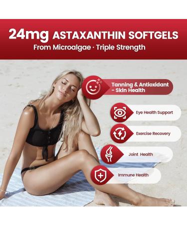 10 in 1 Astaxanthin Supplements 24mg, 4 Month Supply, Astaxantina Antioxidant from Fresh Haematococcus Pluvialis, Contains Lycopene, Grape Seed, Vitamin E, & More Supports Eye, Joints, Skin Health 24mg | 1 Bag | 240 Softgels - Buy Online on GoSupps.com