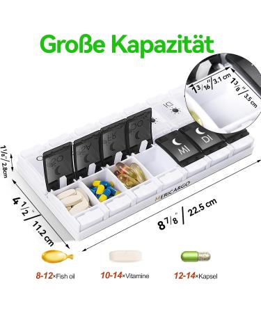 Mericargo 7-Day Portable Pill Box | 2 Compartments Daily Organizer for Vitamins & Supplements - Black & White - Buy Online on GoSupps.com
