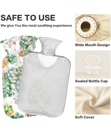 NAANLE 2L Hot Water Bottle with Cover - Watercolor Succulents Design for Menstrual Cramps Pain Relief Hand & Foot Therapy - Heat & Cold Pack - Buy Online on GoSupps.com