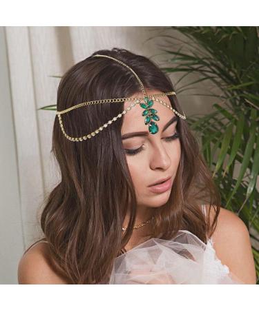 IYOU Crystal Bridal Head Chain Rhinestone Pendant Headpiece Layered Festival Wedding Hair Accessories for Women Gold - Buy Online on GoSupps.com