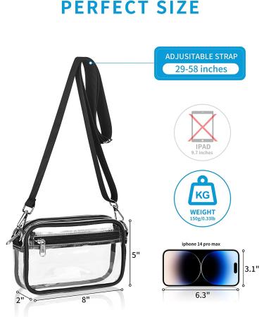 Clear Crossbody Messenger Bag - Stadium Approved for Work, Travel, Concerts & Sports | Black - Buy Online on GoSupps.com